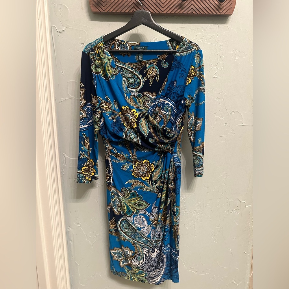 Ralph Lauren Teal & Navy Paisley Wrap Dress
